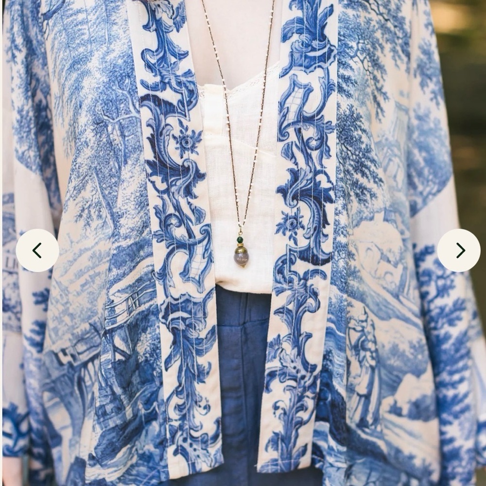 Market of Stars Pixie Duster Blue & White Scenic Print Lightweight Kimono Jacket - Picture 2 of 4